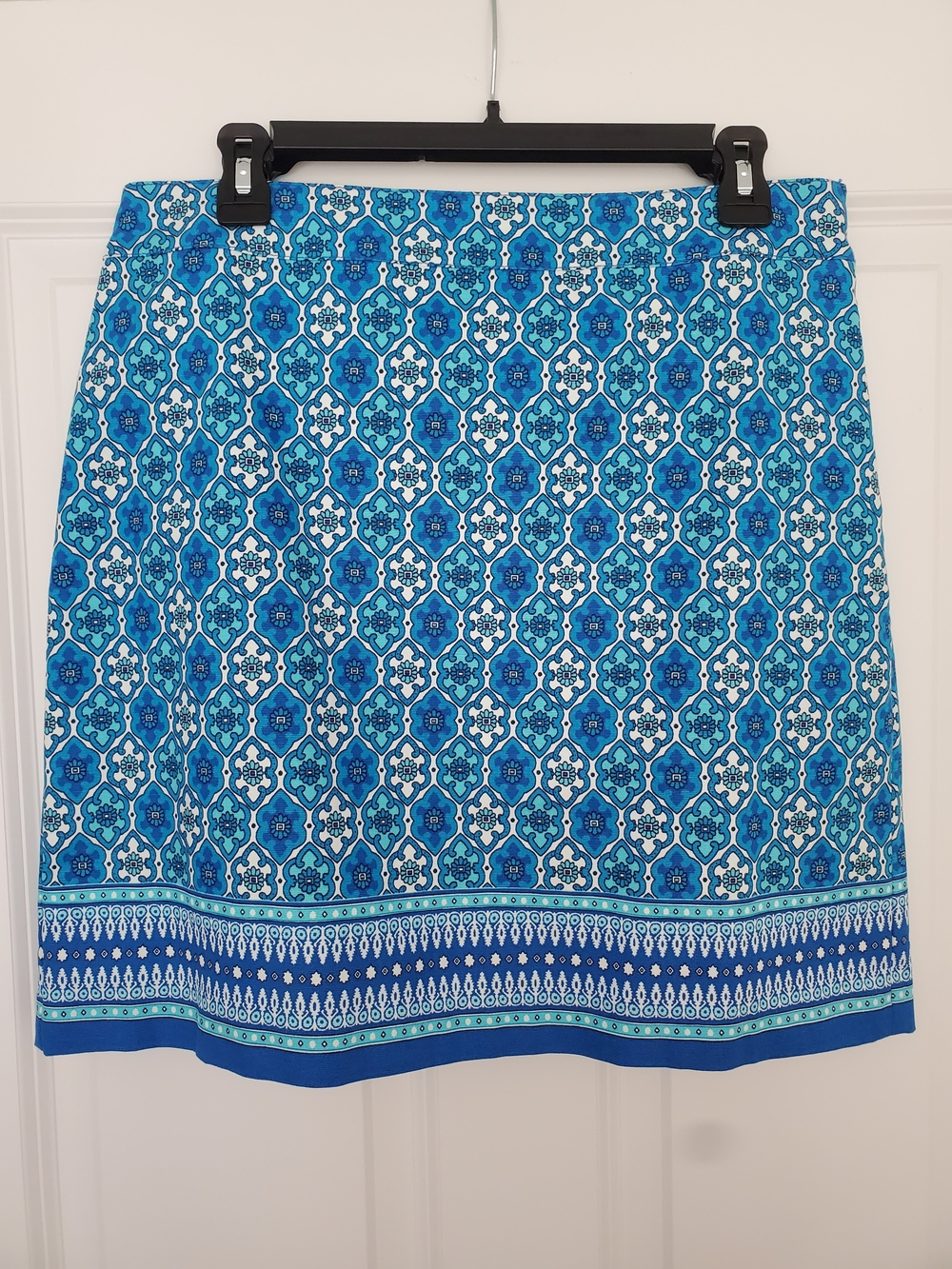 Talbots Blue and White Geometric Border-Print Mini Skirt